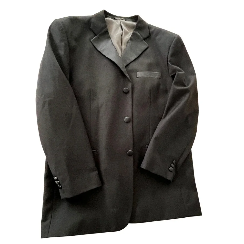 Tessori Uomo Mens 42S Black 100% Wool‎ Tuxedo Blazer Tailored In Italy Luxury